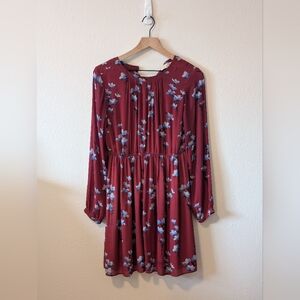 LOFT Burgundy Floral Long Sleeve Dress XS